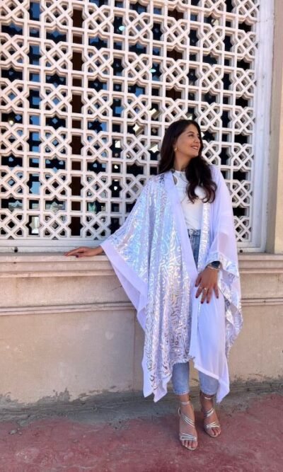 White x Silver Half & Half Kaftan