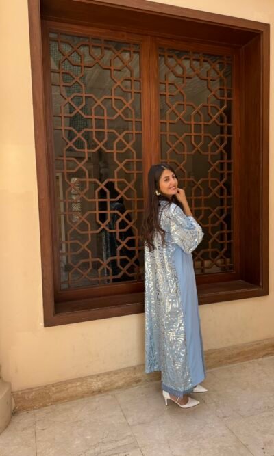 Baby Blue Arabic Calligraphy Kaftan